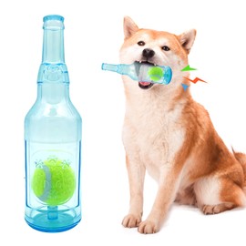 Aerbee Crunchnplay Bottle Toy for Dogs, Interesting Squeaky Water Bottle Dog Toy with Tennis Ball, Interactive Fetch Toy for Medium/Small Dogs Chew Toys, Keep Them Busy to Play and Training, Blue