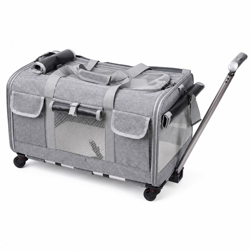 Rolling Pet Carrier with Wheels for Cats & Dogs, Foldable