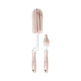 Moyuum Silicone Baby Bottle and Nipple Brush Set | Made in Korea, 360 Degree Rotating Handle, Soft Bristles, Hanging Hole for Quick Drying and Storage, Dishwasher Safe (Coral Beige)