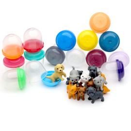 Vending Machine Capsules with Toys - 100 Pcs of 1.1 Inch Tiny Frosty Clear-Colored Acorn Capsules and Cute Dog and Cat Figurines for Kids - Plastic Capsules for Toys Bulk- Easter Basket Stuffers