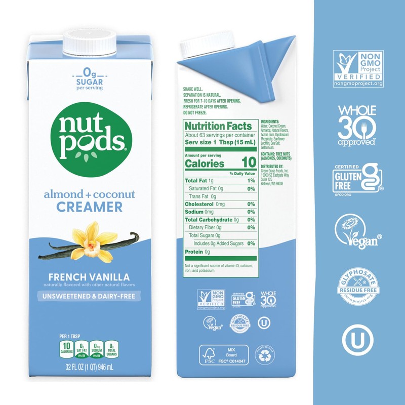 nutpods unsweetened French Vanilla Dairy-Free Coffee Creamer - 32oz 3-Pack