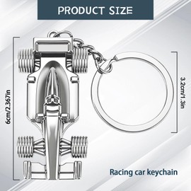 VBGURR 3D Racing Model Metal Keychain,Silver F1 Car Keyring for Men, Women, Boys & Racing Fans, Creative & Sturdy Formula 1 Gift for Christmas, Birthday, Fathers Day (Sliver)