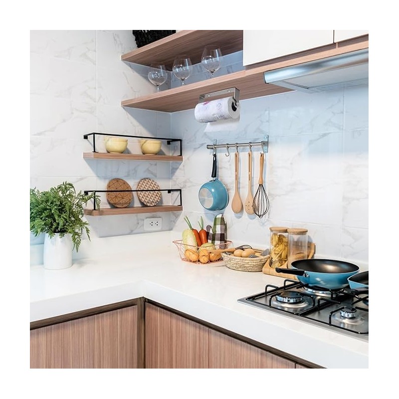 Paper Towel Holder, 28CM Kitchen Roll Holder, Wall-Mounted Plastic Wrap