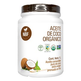 NBF - Aceite de Coco Orgánico Extra Virgen | Prensado en Frío | Ideal para Cocinar y Hornear | Con Sabor y Olor | No GMO, 1L