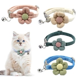 YBGGJO Cat Collar with Bell, Set of 4 Colors, Safety Buckle, Cats, Collars, Polyester Cotton, Adjustable Length, Safe, Ultra Lightweight, Cute Collar for Small Animals, Dogs and Cats