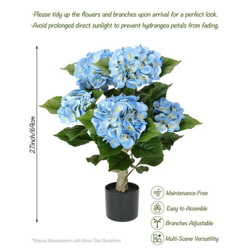 27 inch 2 Pack Artificial Hydrangea Tree,Blue Faux Hydrangea Flowers