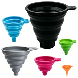 Set 6 embudos silicona plegables grado alimenticio, colores variados para líquidos polvos semillas y granos