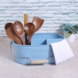 Alpha Living Home Silverware Caddy, Wooden Utensil Holder, Picnic Cutlery Holder, Organizer Bin Holder for Forks, Spoons, Knives - Perfect for Kitchen Countertop - Arctic