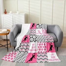 Feelyou Volleyball Fuzzy Blanket Throw 50"x60" Girls Volleyball Fuzzy Blanket Sport Game Flannel Fleece Throw Blanket Ball Pink Plush Blanket for Boys Girls Kids Adults