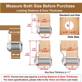 Hecfu 6 Pcs Cabinet Locks with Keys, 1-1/8" Cam Locks keyed Alike, RV Lock for Storage Compartment Door Cabinets Drawer Mailbox Toolbox Lock, Zinc Alloy