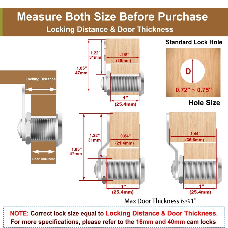Hecfu 6 Pcs Cabinet Locks with Keys, 1-1/8" Cam Locks