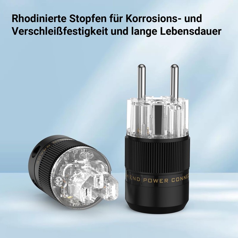 Brollitest High-End HiFi Schuko Plug, Schuko Plug, Rhodium-Plated Contacts, Power