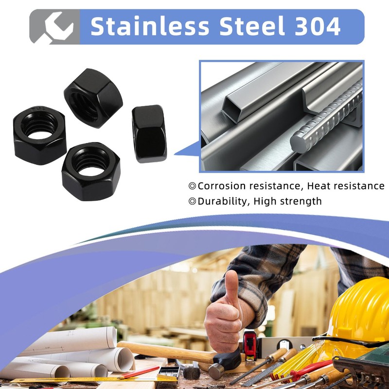 3/8-16" Hex Nuts, Stainless Steel 304 Hex Nut, Black Oxide