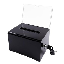 Acrylic Donation Box, Lockable Donation Box, Transparent Ballot Box with Key Lock, for Sweepstakes, Votes, Business Cards, with Sticker, Black