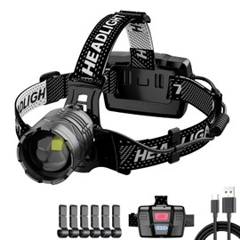 100000 Lumen LED Headlamp, Rechargeable Head Torch, 7 Modes Super Bright Head lights, 90° Adjustable Night Buddy Head Lamp for Running, Camping, Hunting, Fishing, 50 Hours Battery life, Red Blue Light