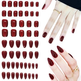 JSTHHTT 54 pieces press on nails, short, square nails for sticking short, oval nails, red nails for gluing, square fingernails, reusable glue on nails, full cover artificial nails with nail glue
