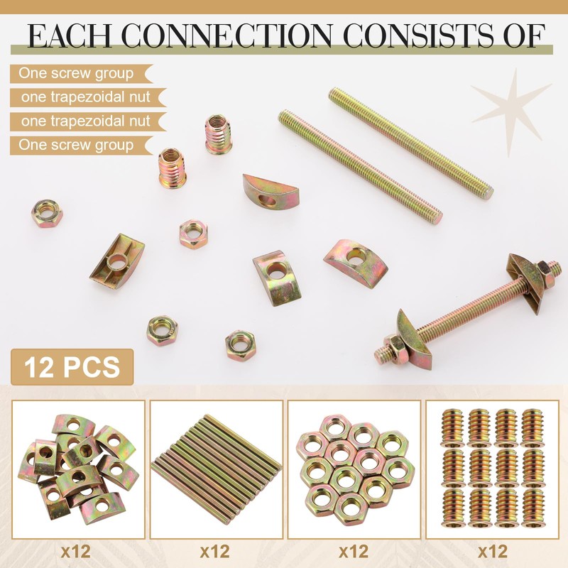 Tandefio 12 Sets Bed Frame Hardware Connector Kit M8x100 mm