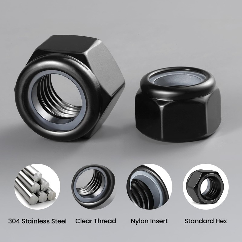 BNUOK 20Pcs 3/8-16 Lock Nuts, Nylon Insert Locknuts 304 Stainless