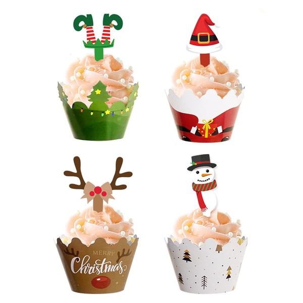 Juego de 48 envoltorios de Navidad para cupcakes, decoración de