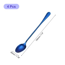 sourcing map Set of 4 Long Handle Spoon, 7.5-Inch Stainless Steel Ice Cream Spoon Cocktail Stirring Spoons Coffee Spoons for Mixing, Beverage, Coffee (Blue)