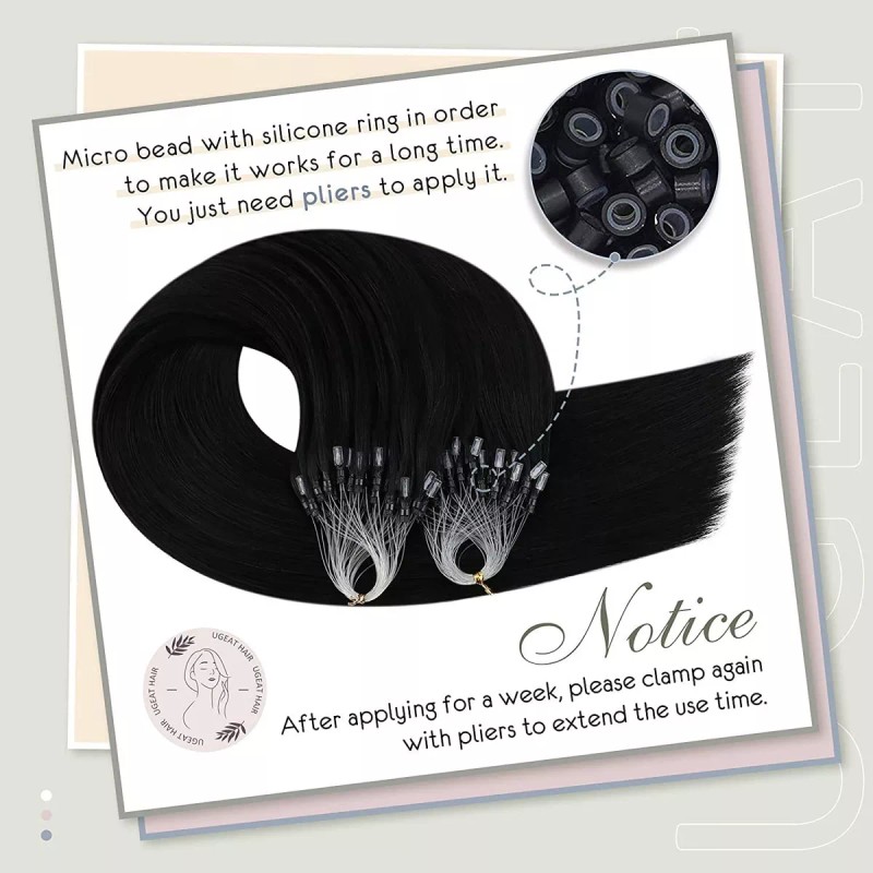 Ugeat Extensiones Cabello Humano #1 Read Negro 14in 1gr