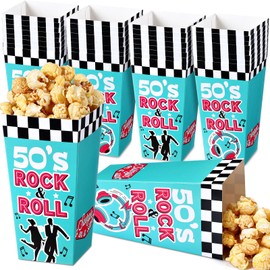 Watersay 24 Pack 1950's Rock and Roll Popcorn Boxes 50's Party Decorations 50s Retro Snack Box Back to 50's Rocking Party Supplies for Music Birthday Party Anniversary