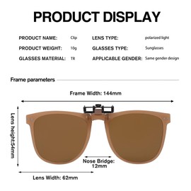COASION Pack of 2 Polarised Clip on Sunglasses for Glasses Wearers, Hinged Sunglasses Attachment Glasses, Clip-on Night Driving Glasses for Men and Women, A2 x brown/grey