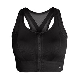 Ivet Women's Sports Bra, No Shake, Open Front, Firm Support, Mesh Material, Quick Drying, Zipper, Large Size, Training Gym, Sports Bra, Black