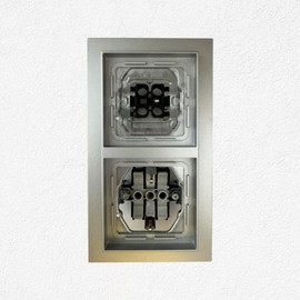 N&L Flush-mounted, two-way switch/button with rocker and socket with cover in 2-way frame, format, matt silver, flat