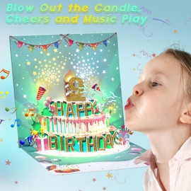 9th Pop Up Birthday Cards, 3D Musical Blowable LIGHT Happy Birthday Cards with Music and Cheers Sound, Popup Greeting Birthday Gifts Card for Girls, Boys, Grandson, Son, Daughter Turning 9 Years Old