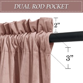 RYB Home Dusty Pink Velvet Curtains for Nursery - Cute Luxury Window Decor Super Soft Rod Pocket Thermal Insulted Drapes for Girls Bedroom Dormitory, W52 x L96, 2 Panels Set