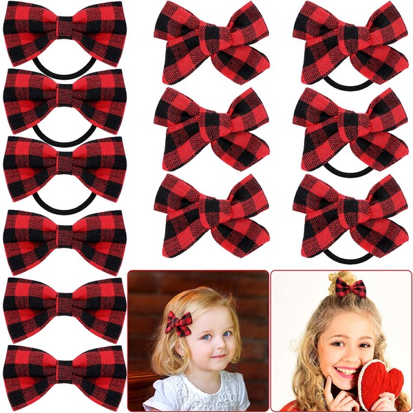 12 Pieces Christmas Hair Bow and Hair Ties for Girls Buffalo Plaid Hair Bow Clip, Red Rubber Hair Bands Christmas Hair Accessories for Women Girls Holiday Party