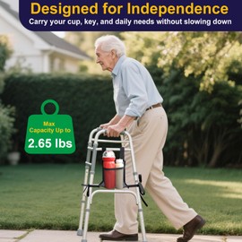 Aliseniors Walker Side Bag, Lightweight Folding Walkers Accessories Pouch, Side Walker Basket Organizer Mesh Bags for Phone, Keys, Medication, Cup, Secure & Easy to Attach (Black)