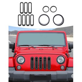 Summleaf Front Grill Insert+Headlight+Front Turn Light Cover Trim Compatible with Jeep Wrangler JK JKU 2007-2018,11PCS Exterior Trim Kits,Black
