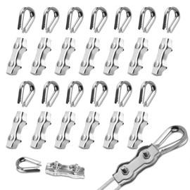PuretéavHom 28 Pieces M3 Rope Clamp Set with 14 Pieces Wire Rope Clamps 3 mm & 14 Pieces Wire Rope Thimbles 3 mm Stainless Steel 304 Duplex Clamp Wire Rope Clip for Steel Cable 3 mm Washing Line