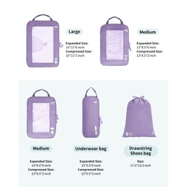 ECOHUB 5-Piece Compression Suitcase Organiser Set for Backpack Compression Packing Cubes Packing Cubes Suitcase Organiser Packing Bags Clothes Bags for Suitcases Travel Organiser (Light Purple)