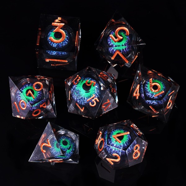 ORUZA 7 Pieces Dragon Eye Polyhedral Resin Game Dice DND