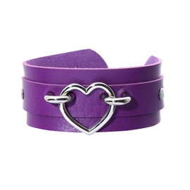 Manfnee 2Pack Punk Goth Bracelet for Man Women Leather Heart Metal Studded Cuff Wide Wristband Purple