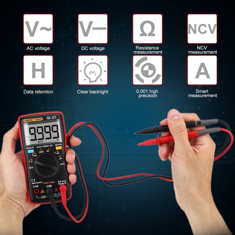 Handheld Digital Multimeter AN8009 9999 Counts Digital Multimeter True RMS