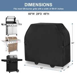 EVLIQUIL Grill Cover for Outdoor Grill,BBQ Gas Grill Cover 60 Inch,Heavy Duty Waterproof UV & Fade Resistant Barbecue Cover with Hook-and-Loop Straps & Adjustable Hem Drawstring Outside(Black).