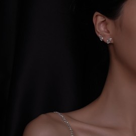 MASOP Butterfly Earrings Silver 925 Stud AAA Zirconia Stud Earrings 13 mm Small Gifts Butterfly for Women Girlfriend, Cubic Zirconia