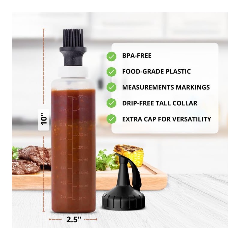 Silicone Basting Brush & BBQ Sauce Bottle - 16 oz