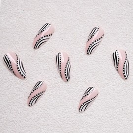SINHOT Stiletto Press on Nails Long - Zebra Stripes Fake Nails Glossy Glue on Nails White Dot Nail Stiletto Artificial Nail Stick on False Nail with Design DIY 24 pcs