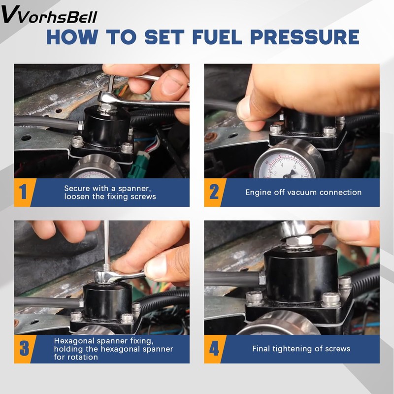 VVORHSBELL Fuel Pressure Regulator, Adjustable 0-140 PSI Aluminum Universal Fuel