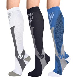 BLAZDEVE 3 Pairs Compression Stocks for Men Women, Knee-High Sport Support Stockings, Non-Slip Long Tube Socks, High Comfort Stockings for Sports, Running, Flight, Travel, Cycling (L/XL)