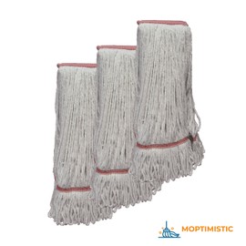 Moptimistic 24oz Looped Yarn Floor Mop Head | Pack of 6 | Natural White Color Mop Head Replacement | Narrow Head Band | Durable & Economical | for Home, Industrial and Commercial Use ( Large )