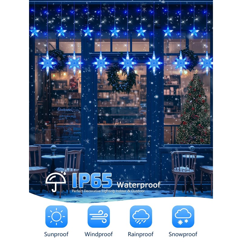 BEEWIN Star Icicle Lights Outdoor,126 Led 12 Star Hanging String