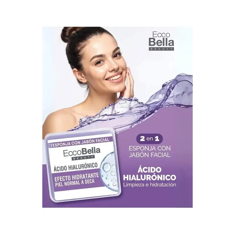 Jabón Ácido Hialurónico Hdratante, Ecco Bella, Esponja 60gr