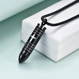 Rnivida Men's Black Cross Urn Pendant Necklace for Ashes, Serenity Prayer Ashes Necklace Cremation Jewelry Gift for Men