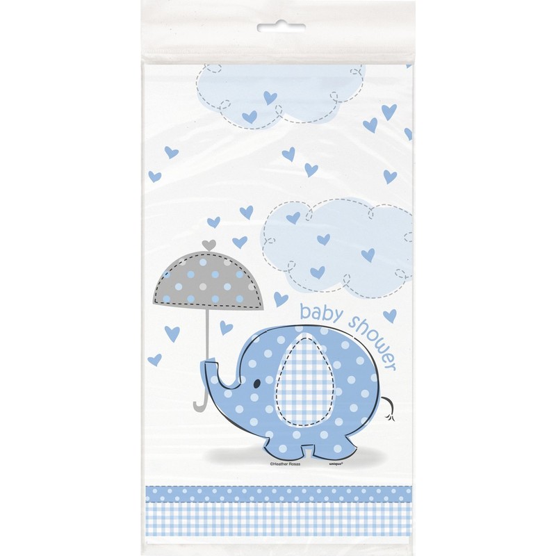Blue Elephant Boy Baby Shower Plastic Tablecloth, 84" x 54"